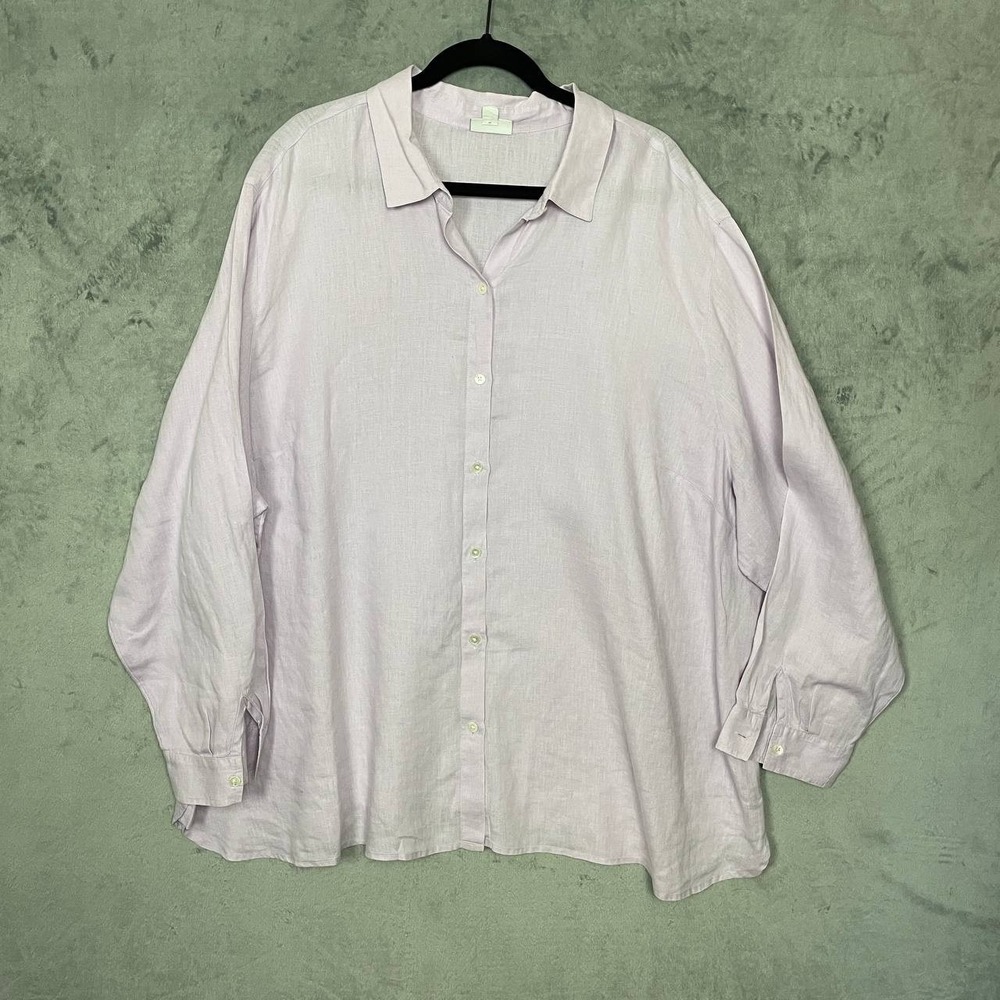 J Jill Cottagecore Coastal Linen Oversized Button‎ Down Shirt Plus 4X Light